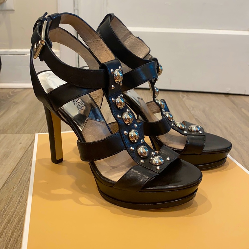 Michael Kors black leather stud platform heels